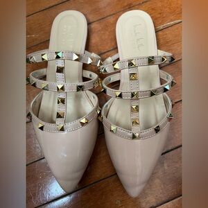 Nicole Miller Nude Mules with Gold Studs